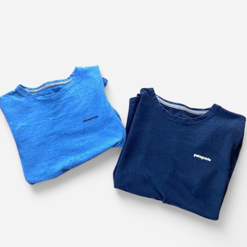 Patagonia Sky Blue And Navy Short Sleeve Tees Soft Cotton Crew Neck